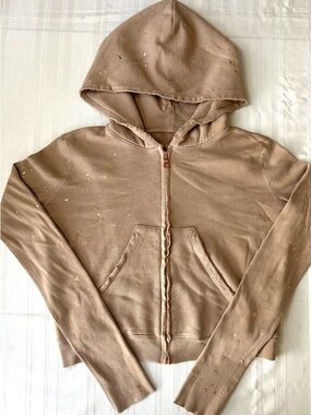 Frank & Eileen Tee Lab Naked Splatter Zip Hoodie Tan Gold Flecks Size Small